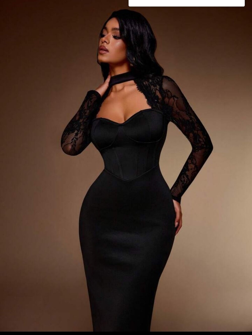 FASHION NOVA, Bodycon Long Lace-Sleeve Dress, Black, Size 3X